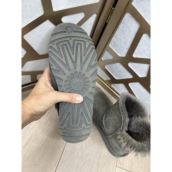 Ugg Mini Short Bailey Button II Flat Boot Gray Wool Fur Suede Leather 9 - Picture 9 of 10